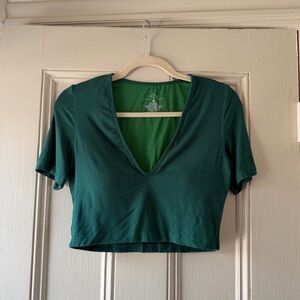 Deep Green V-Neck Crop Top Klassy Network